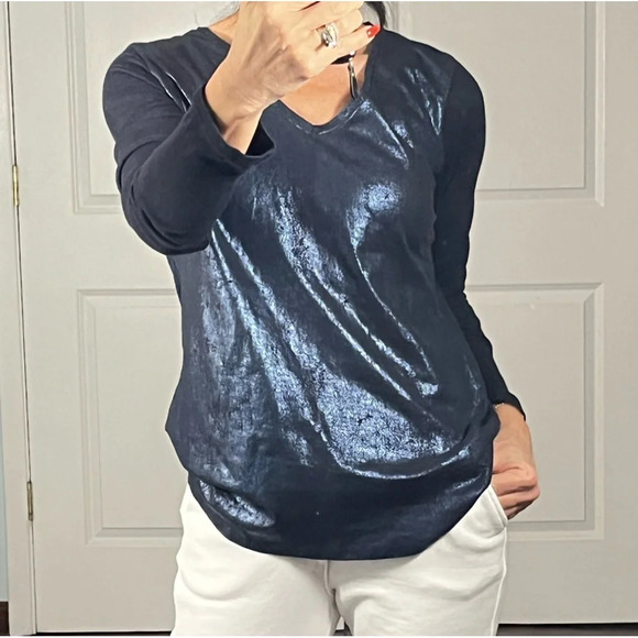 Majestic Filatures Metallic Long-Sleeve V-Neck Tee size 2 - Picture 2 of 10